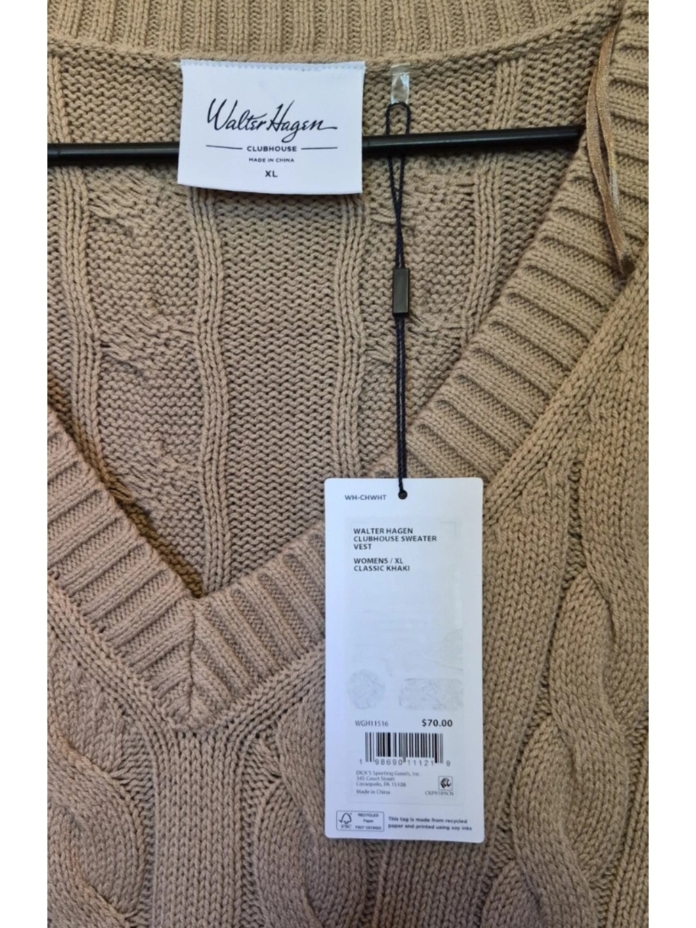 Walter Hagen Women Clubhouse Golf Sweater Vest Size XL Classic Khaki Tan - Picture 2 of 2